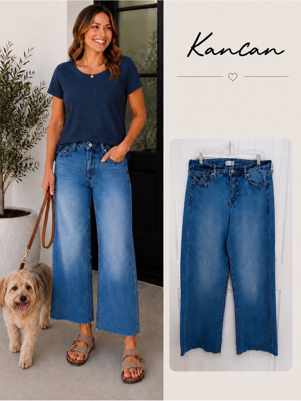 Kancan High Rise Wide Leg Raw Hem Distressed Jeans